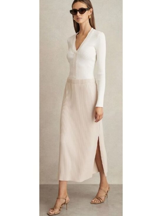 Reiss Dresses & Skirts - Reiss Pippa Pleated Jersey Midi Skirt in Stone Size 10 New